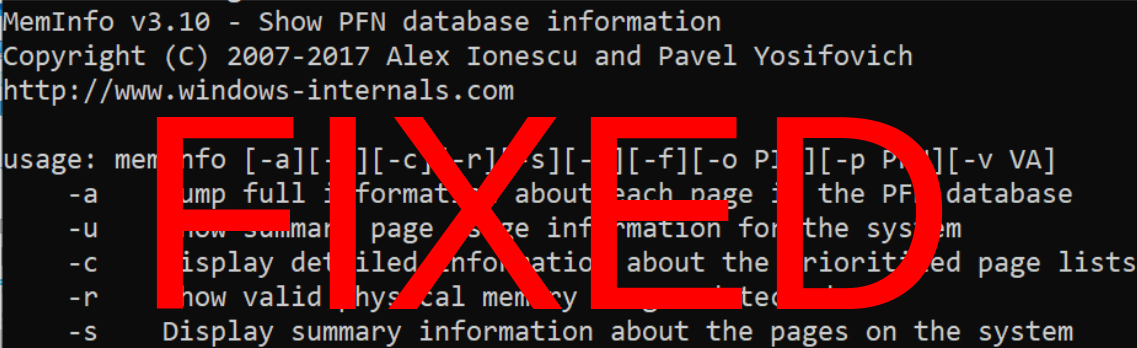 Fixing (Windows Internals) Meminfo.exe